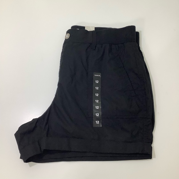torrid high waist chino flat front pockets black cuffed shorts size 12 NWT - Picture 2 of 11